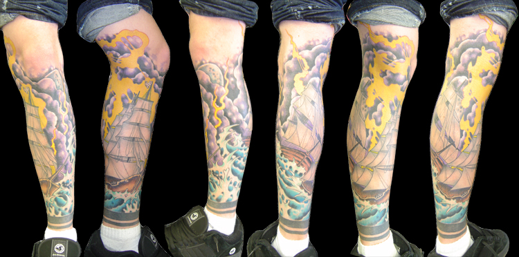 Looking for unique Color tattoos Tattoos?  Ghost ship leg sleeve